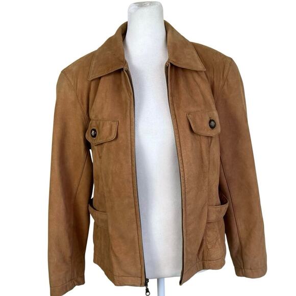 Georgetown Leather Vintage Tan Leather Jacket Waist Length Zip-up Collared Retro - Picture 6 of 16
